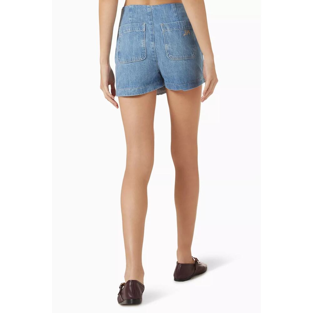NWOT Damson Madder Rory High Rise Denim Wrap Skort Embroidered Trims Blue 16 - Picture 3 of 5